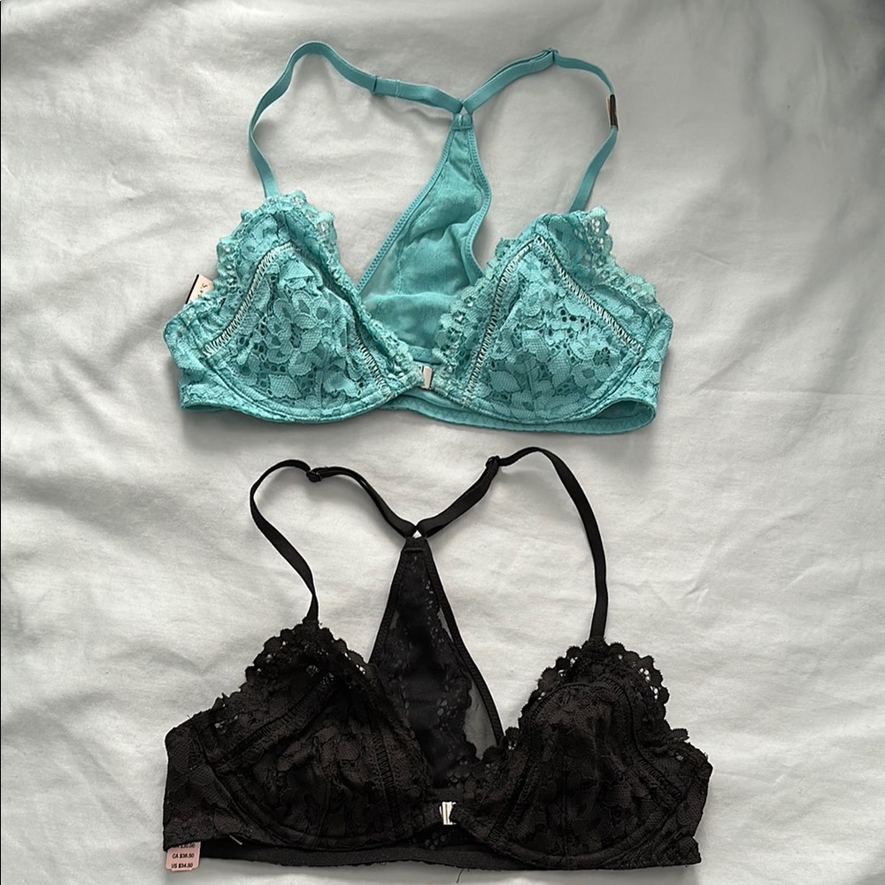 NWT Victoria’s Secret Lace Bralette Set - Black and Teal